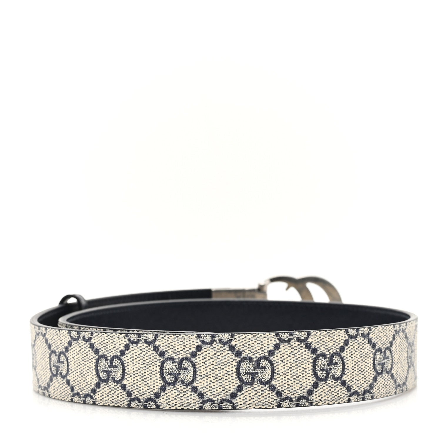 GG Supreme Monogram Plutone Calfskin Palladium Double G Reversible 30mm Belt 75 30 Beige Ebony Black