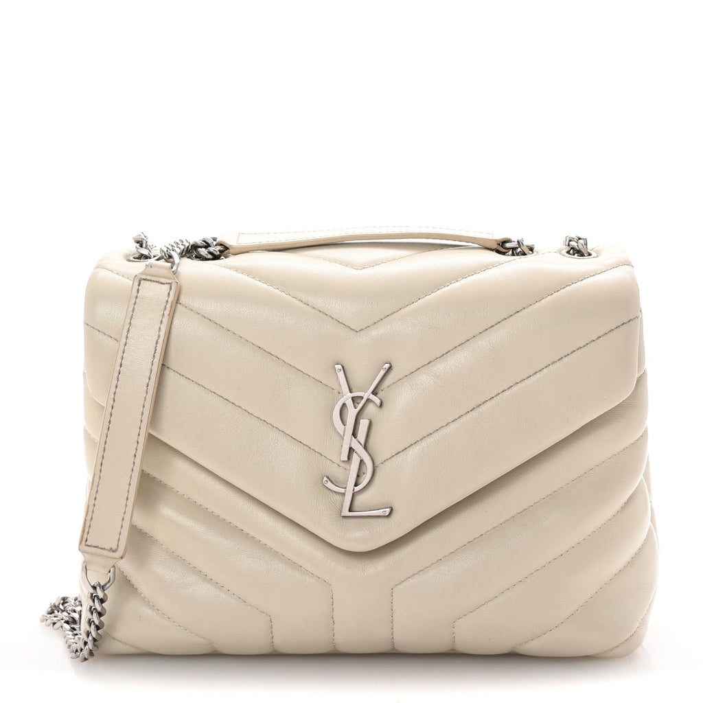 Calfskin Y Quilted Monogram Small Loulou Chain Satchel Crema Soft
