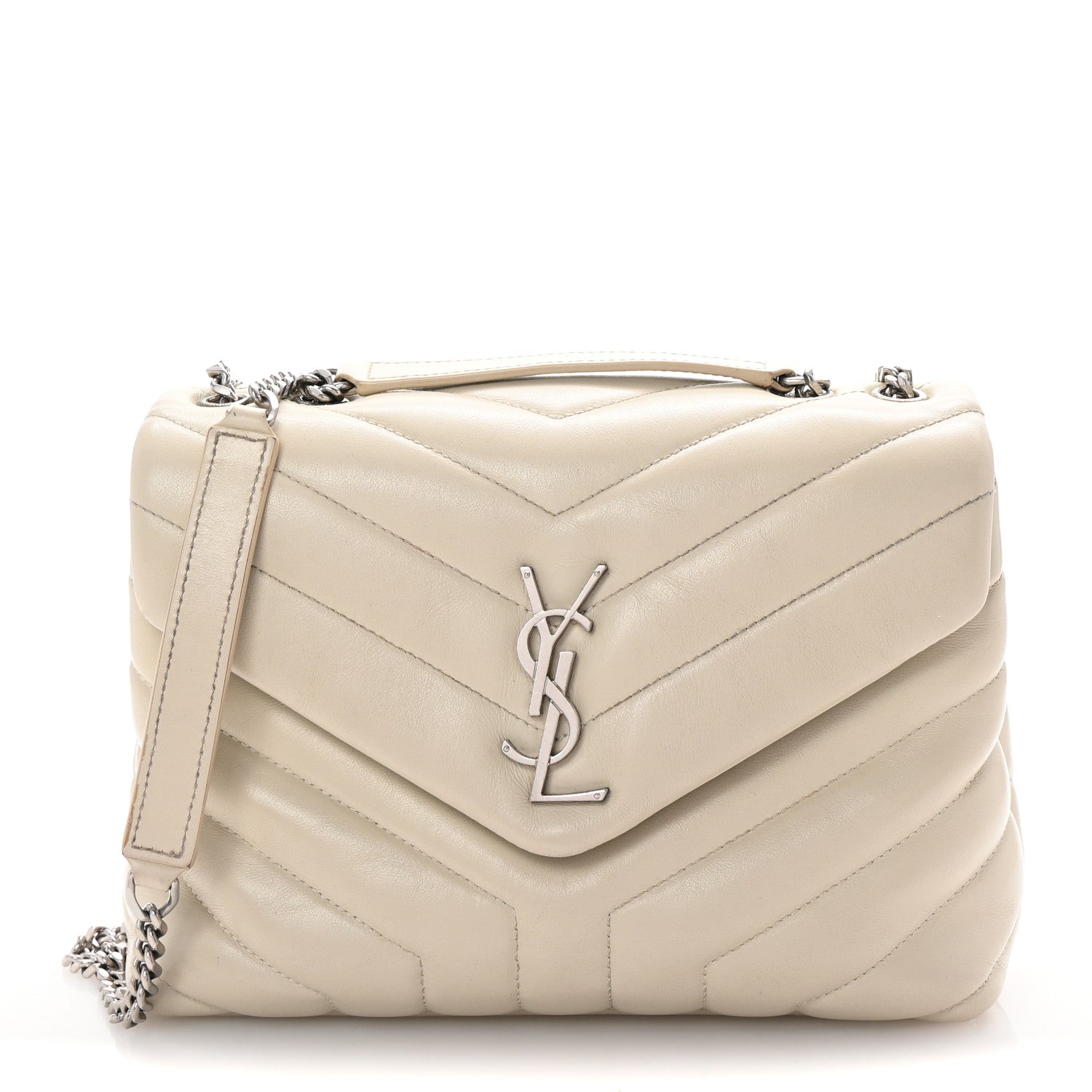 Calfskin Y Quilted Monogram Small Loulou Chain Satchel Crema Soft