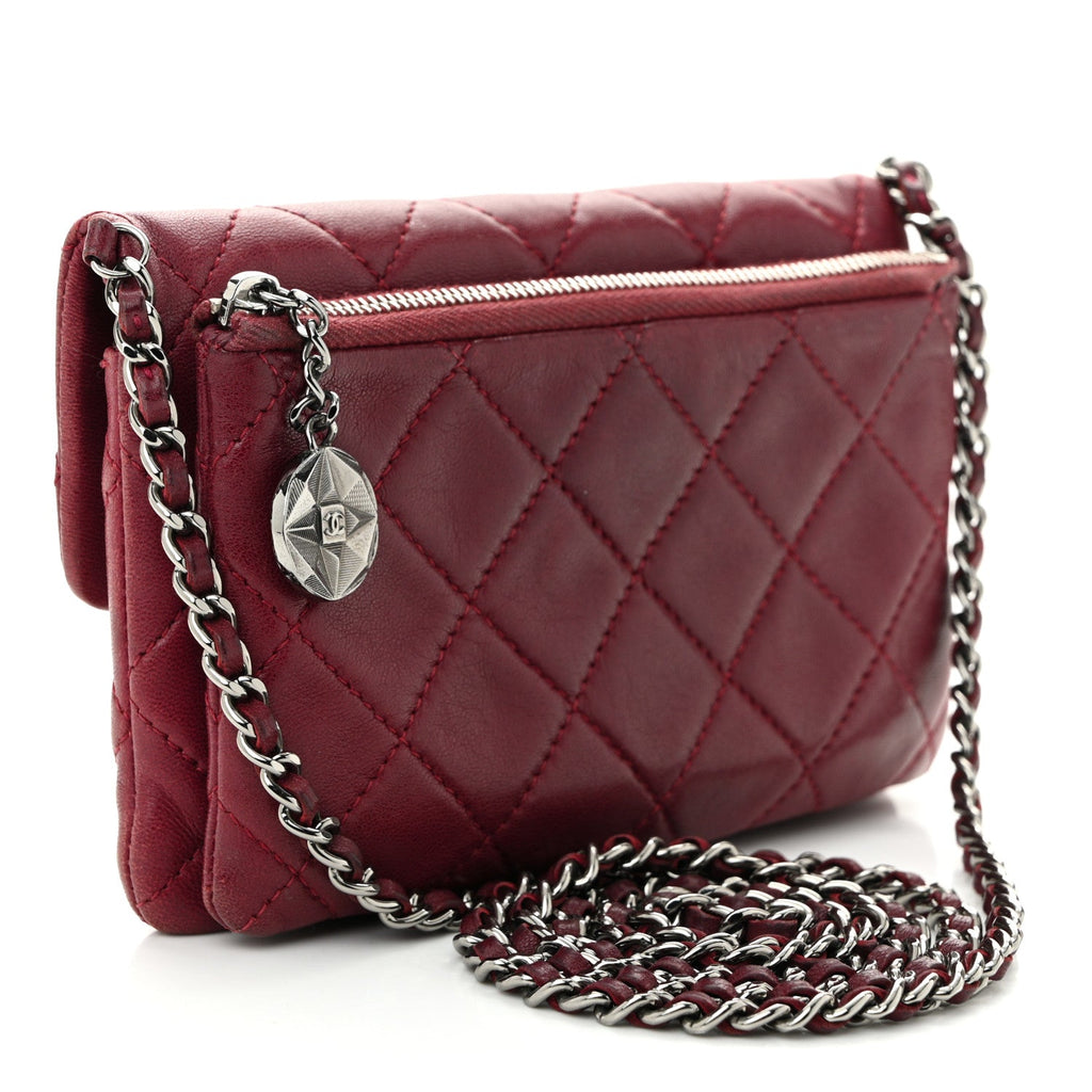 Lambskin Quilted Mini Mineral Nights Flap Crossbody Bag Dark Red