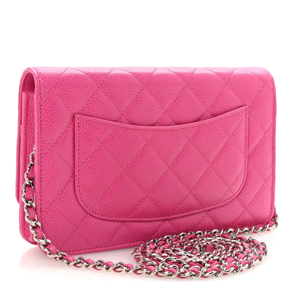 Caviar Quilted Wallet on Chain WOC Pink