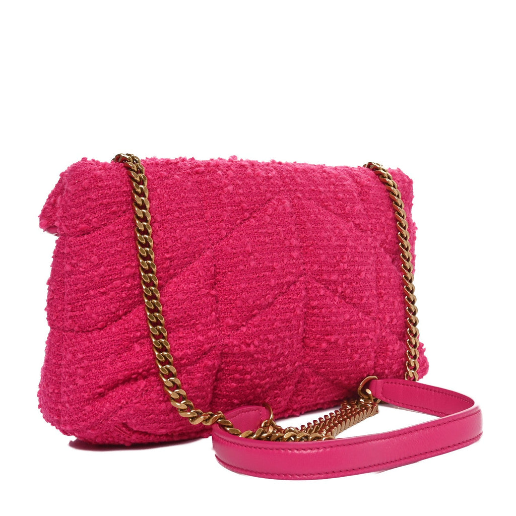Boucle Tweed Quilted Toy Loulou Puffer Monogram Chain Satchel Magenta