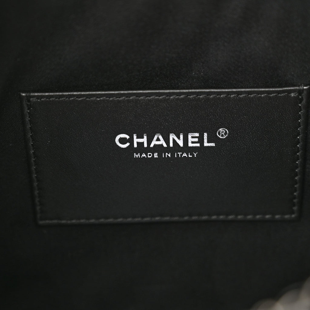 Shiny Crumpled Calfskin Quilted Small Chanel 25 Handbag Black