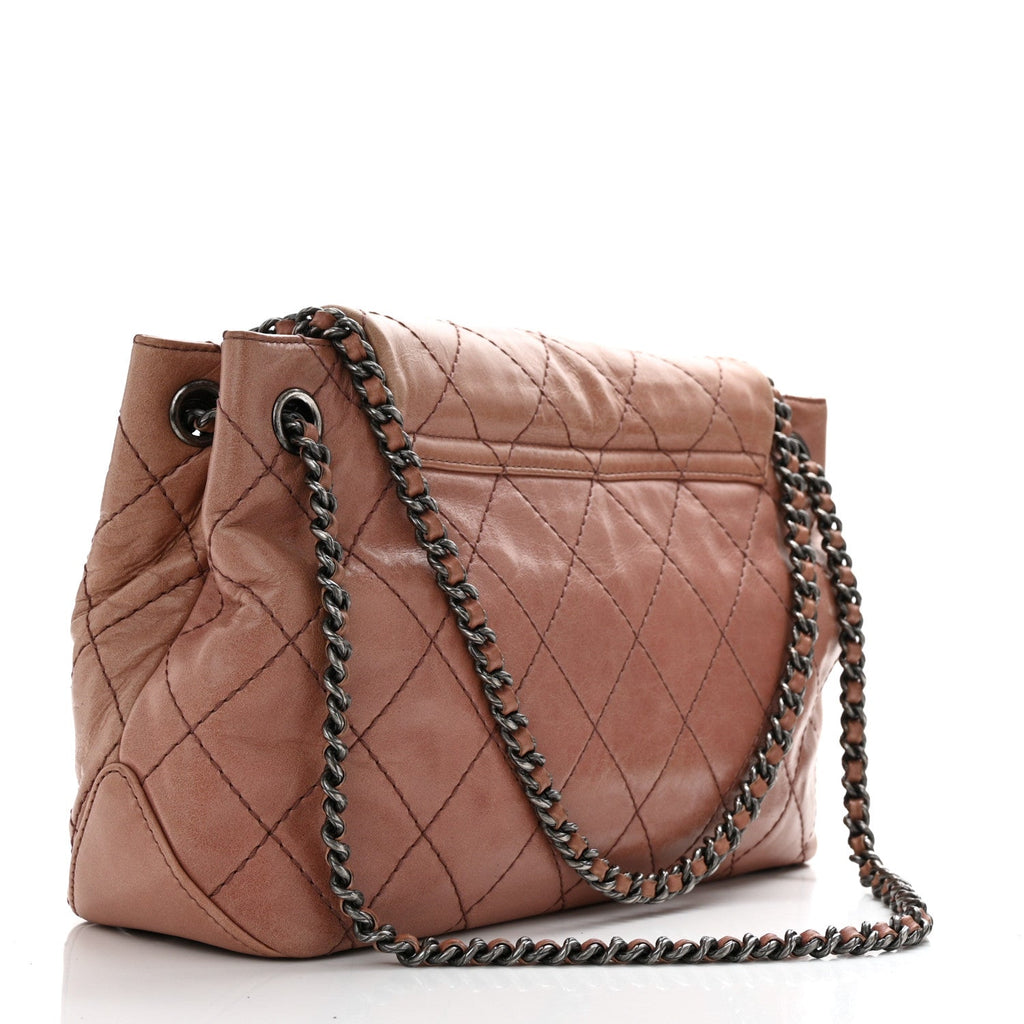 Aged Calfskin Quilted Chain Accordion Flap Dark Pink