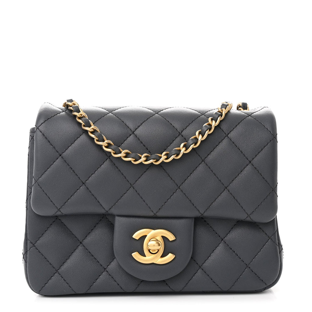 Lambskin Quilted Mini Pearl Crush Flap Dark Grey