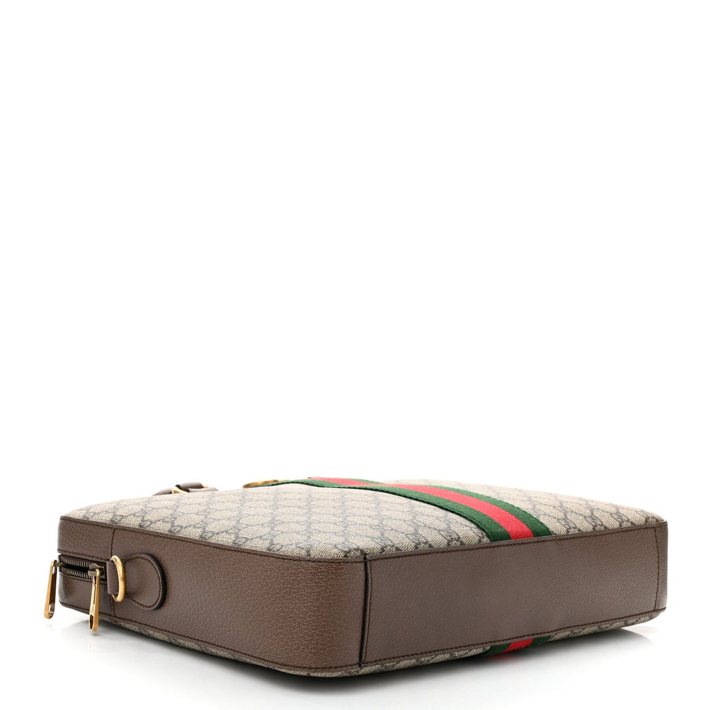 GG Supreme Monogram Textured Calfskin Web Medium Ophidia Briefcase Beige Ebony New Acero