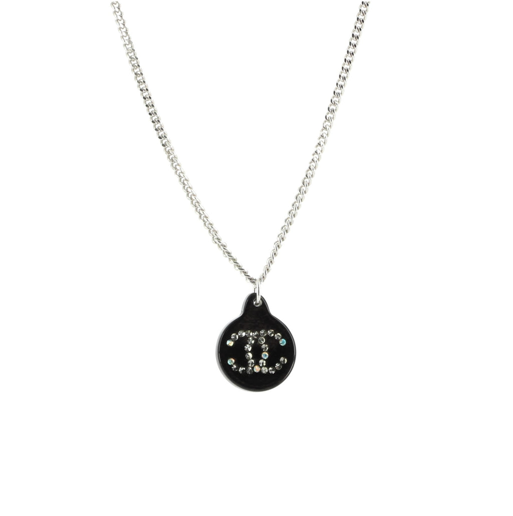 CC Round Pendant Necklace Crystal Embellished Resin and Metal