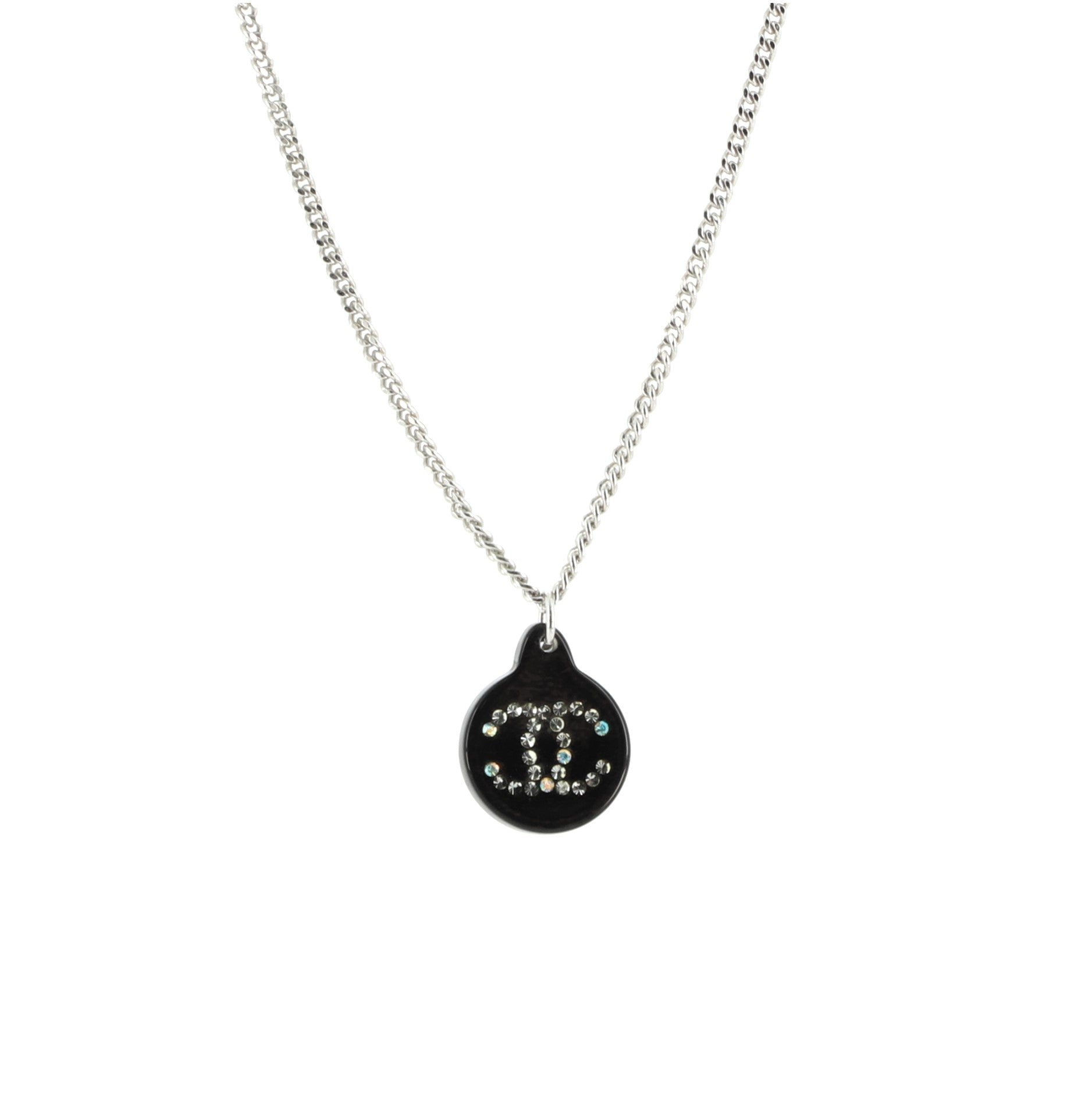 CC Round Pendant Necklace Crystal Embellished Resin and Metal