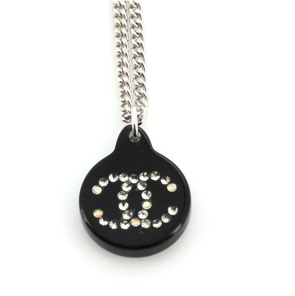 CC Round Pendant Necklace Crystal Embellished Resin and Metal