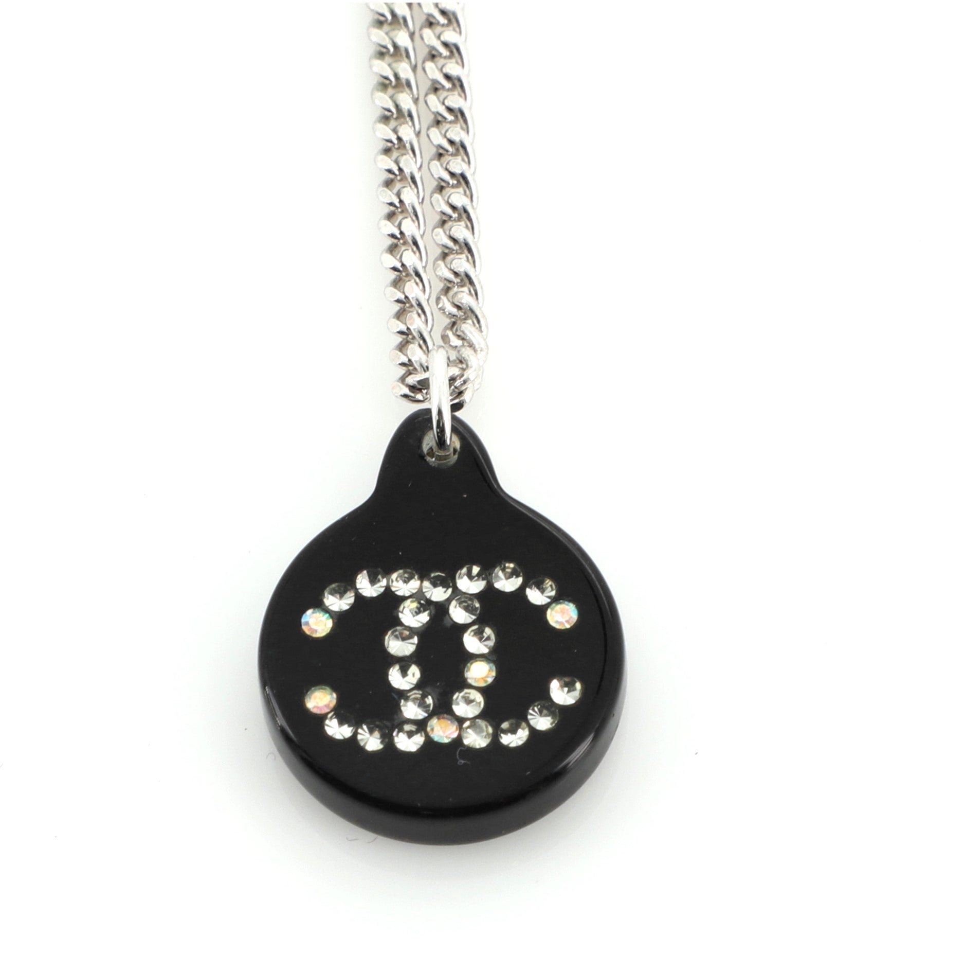 CC Round Pendant Necklace Crystal Embellished Resin and Metal