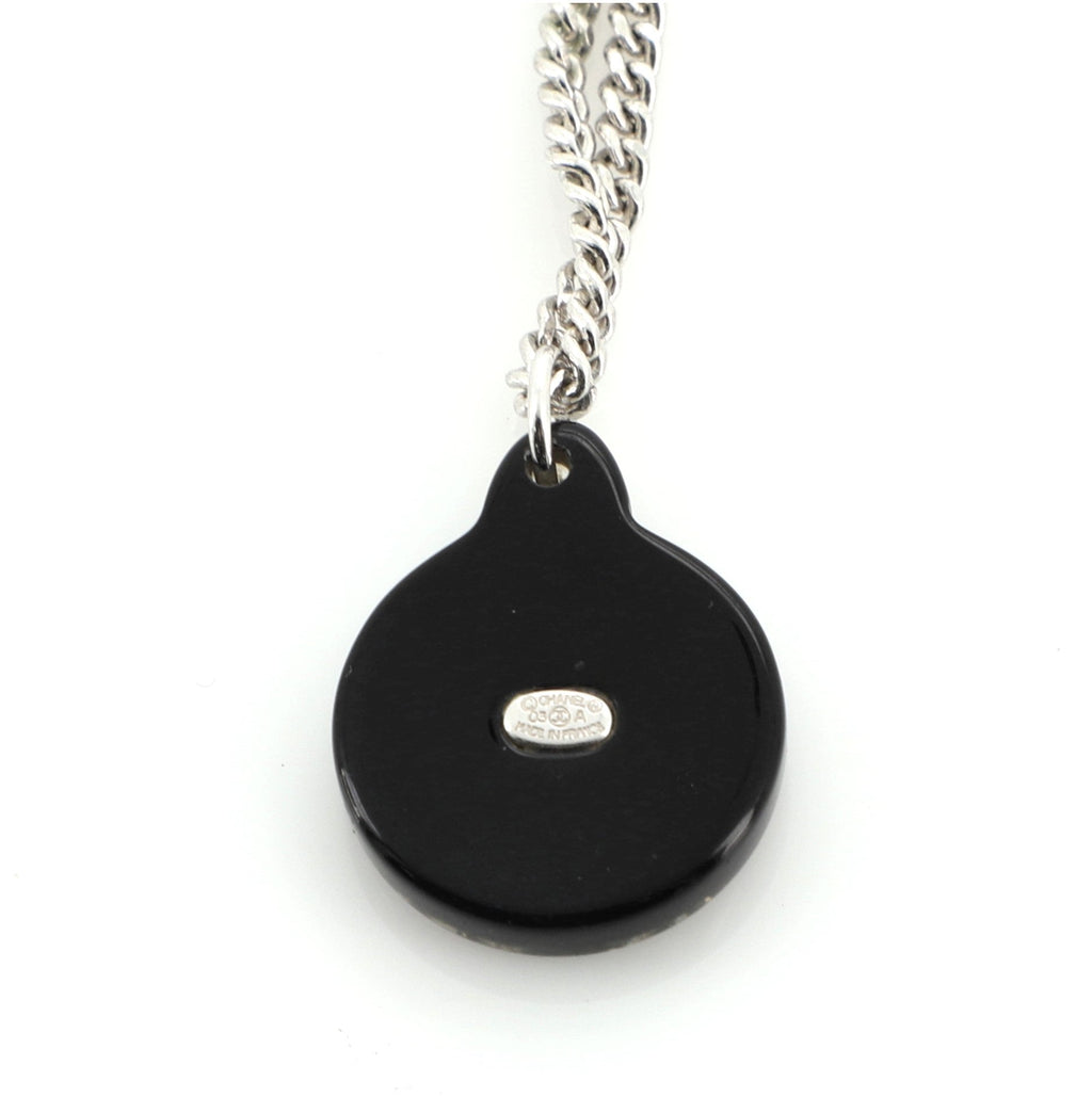 CC Round Pendant Necklace Crystal Embellished Resin and Metal