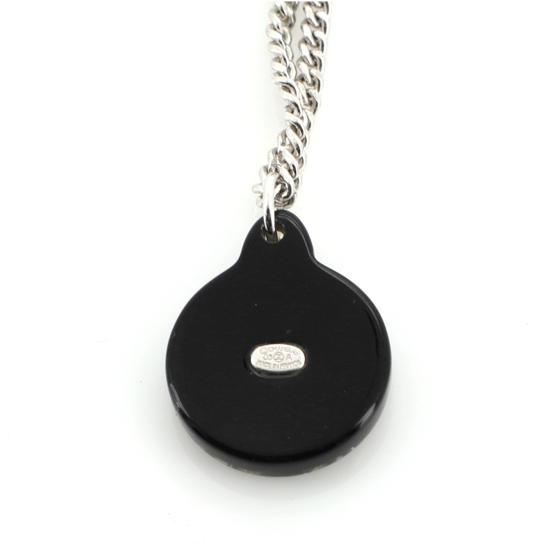 CC Round Pendant Necklace Crystal Embellished Resin and Metal