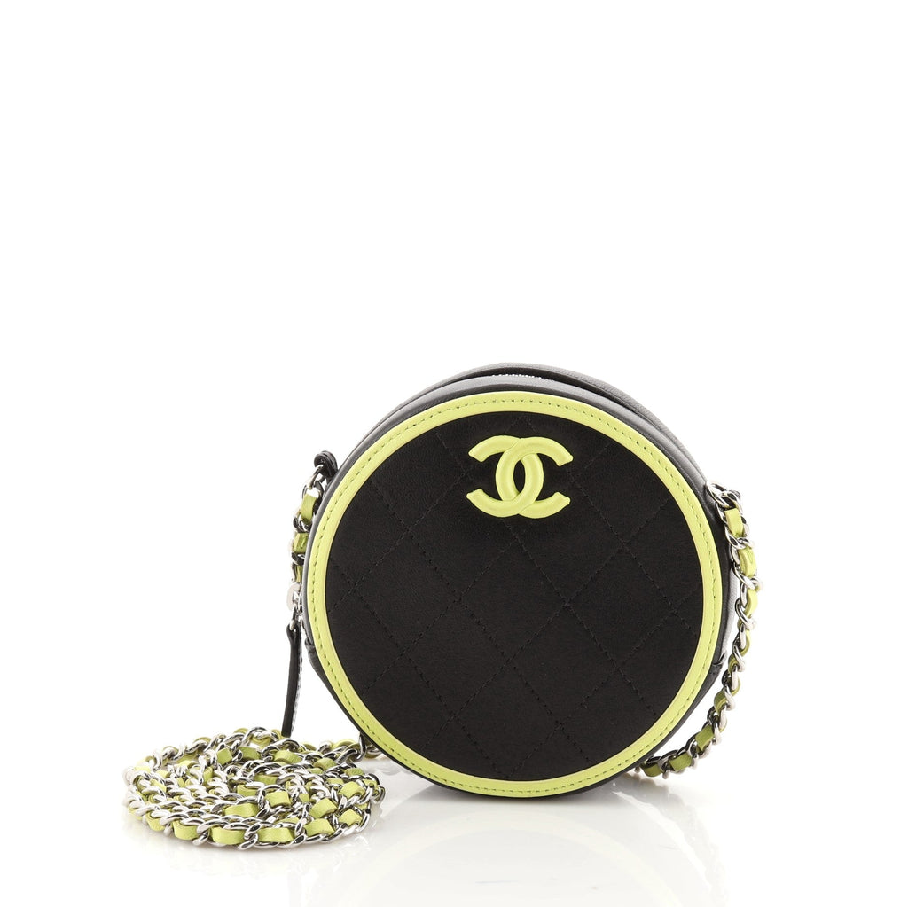 Round Clutch with Chain Quilted Lambskin Mini
