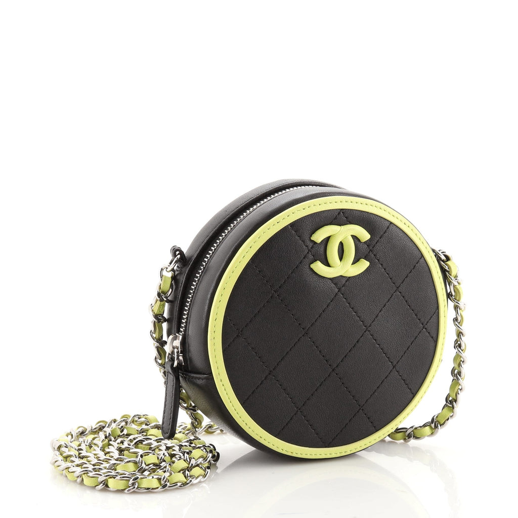 Round Clutch with Chain Quilted Lambskin Mini