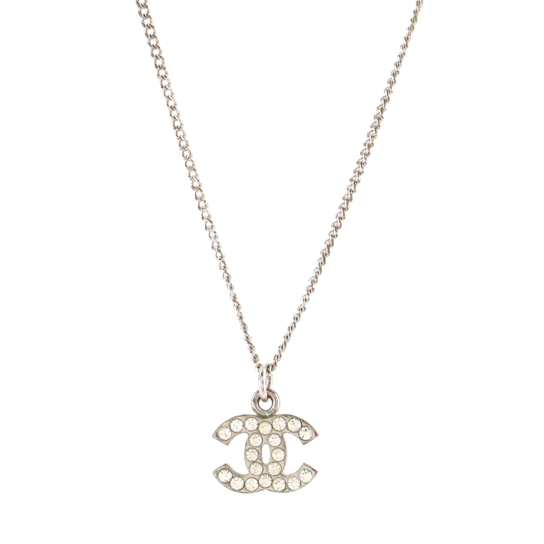 CC Long Pendant Necklace Crystal Embellished Metal