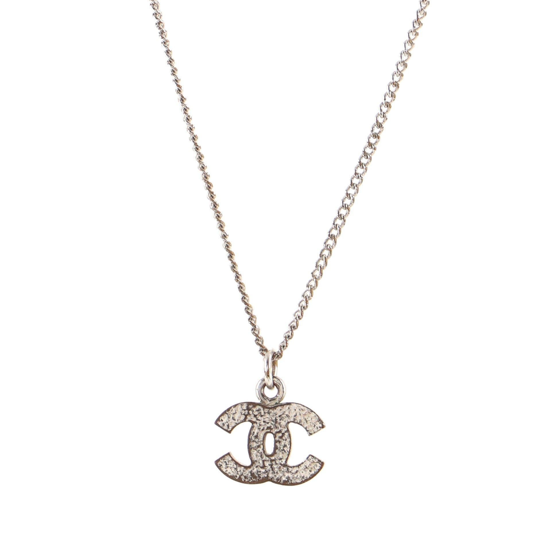 CC Long Pendant Necklace Crystal Embellished Metal