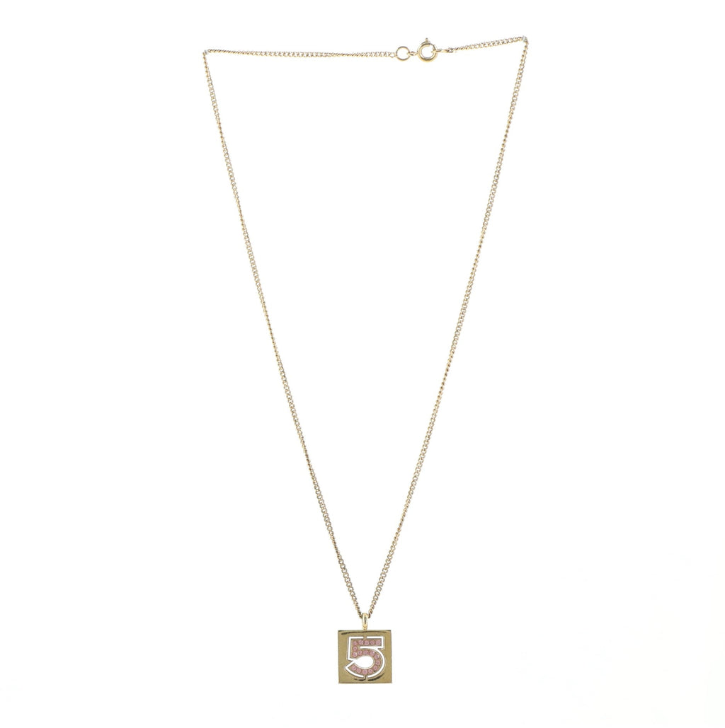 No.5 Square Pendant Necklace Crystal Embellished Metal