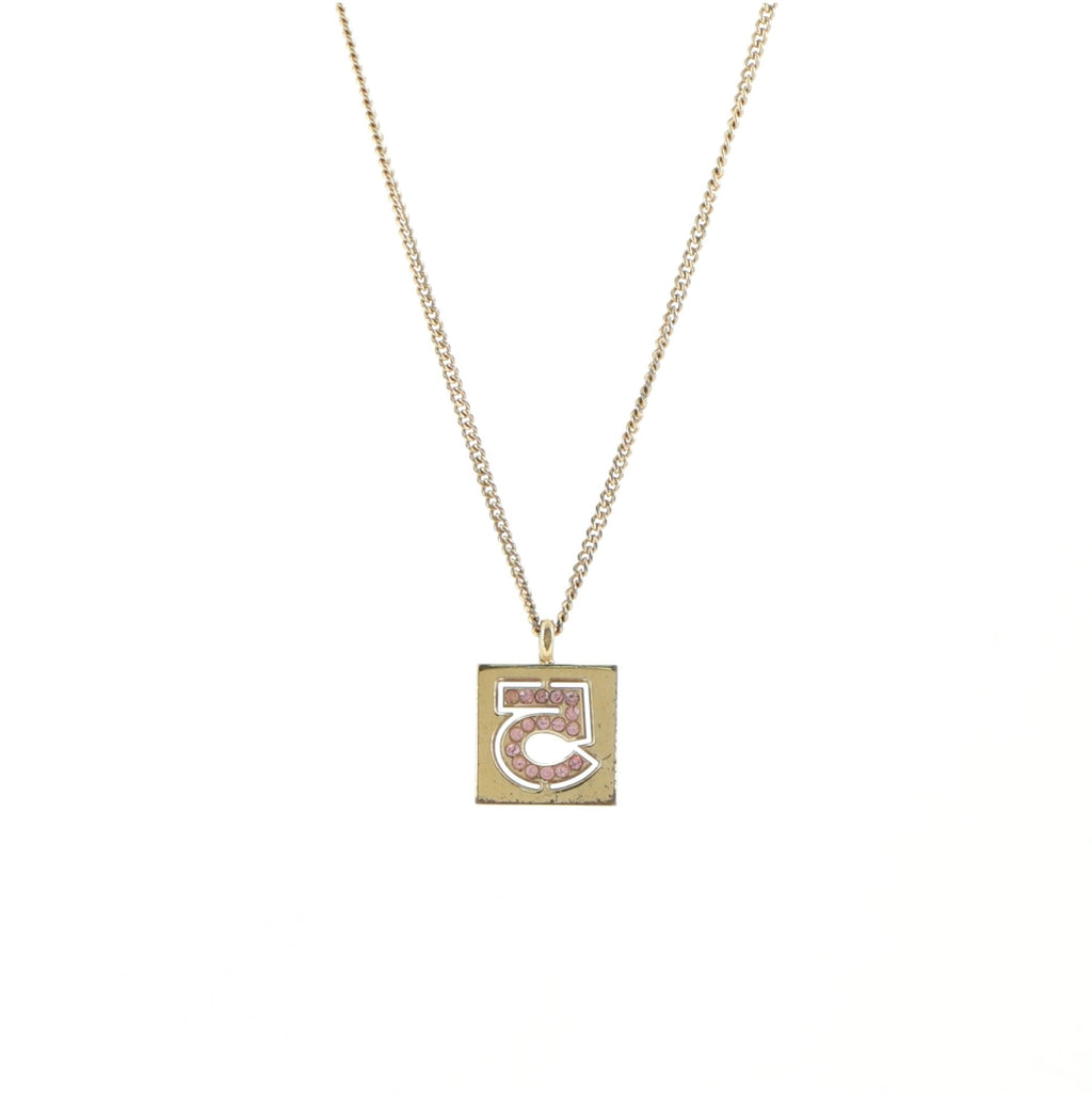 No.5 Square Pendant Necklace Crystal Embellished Metal