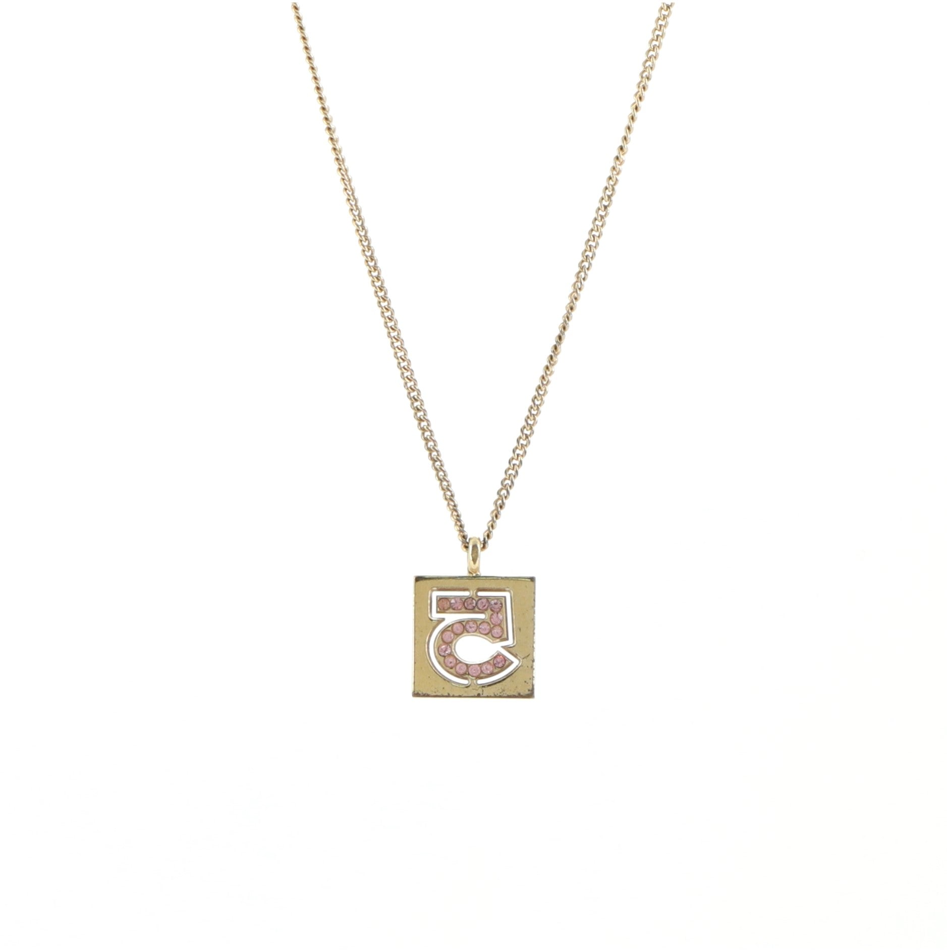 No.5 Square Pendant Necklace Crystal Embellished Metal