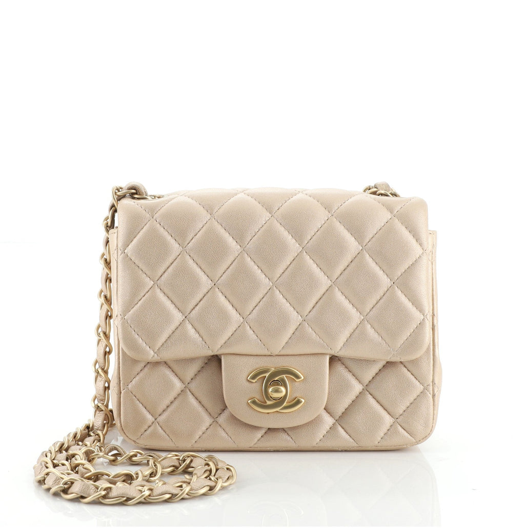 Square Classic Single Flap Bag Quilted Metallic Lambskin Mini