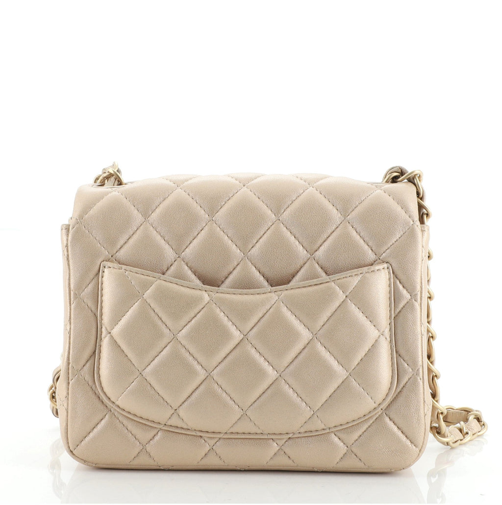 Square Classic Single Flap Bag Quilted Metallic Lambskin Mini