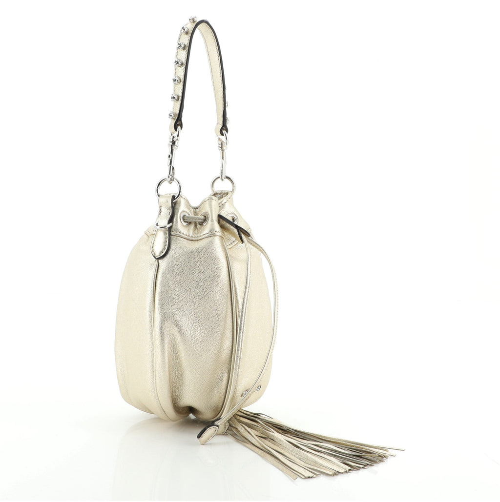 Crystal Tassel Bucket Bag Metallic Leather Mini