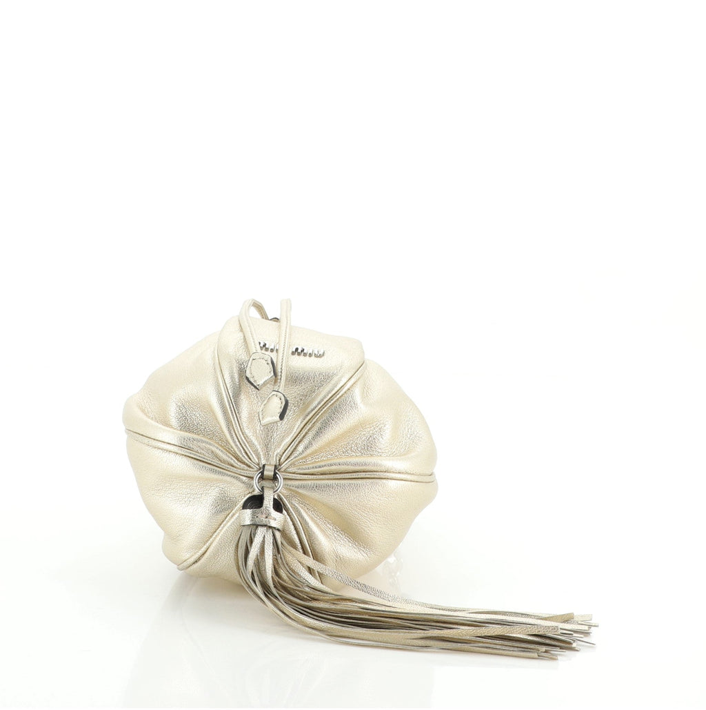 Crystal Tassel Bucket Bag Metallic Leather Mini