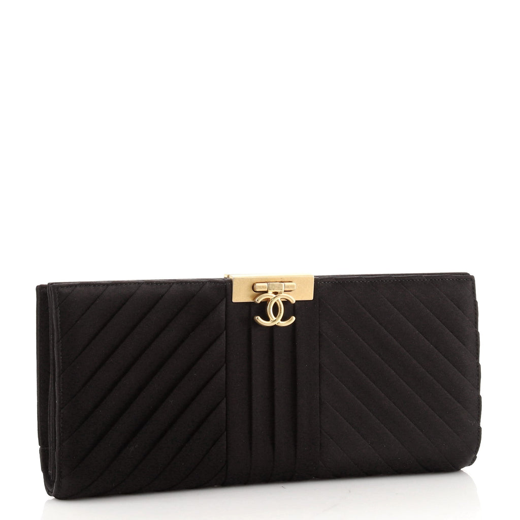 Chevron Pleated CC Flip Lock Clutch Satin