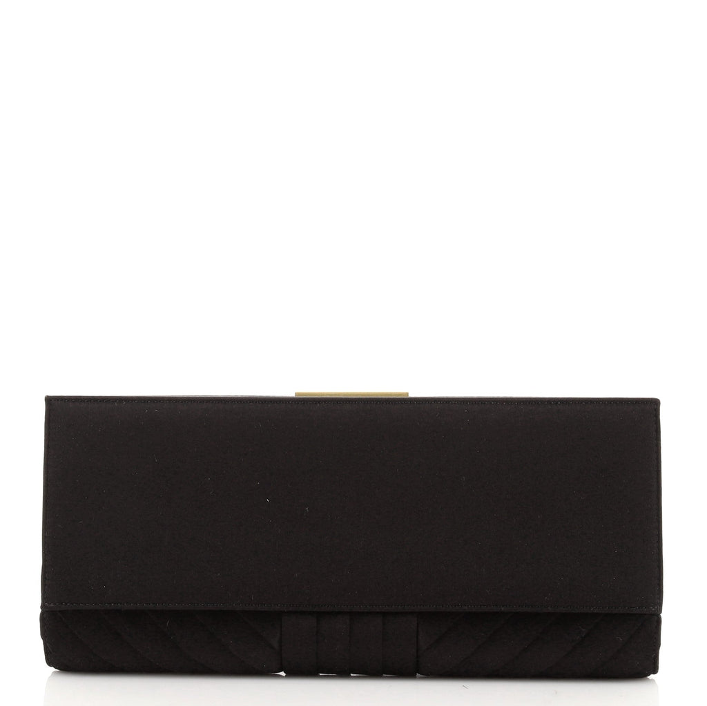 Chevron Pleated CC Flip Lock Clutch Satin