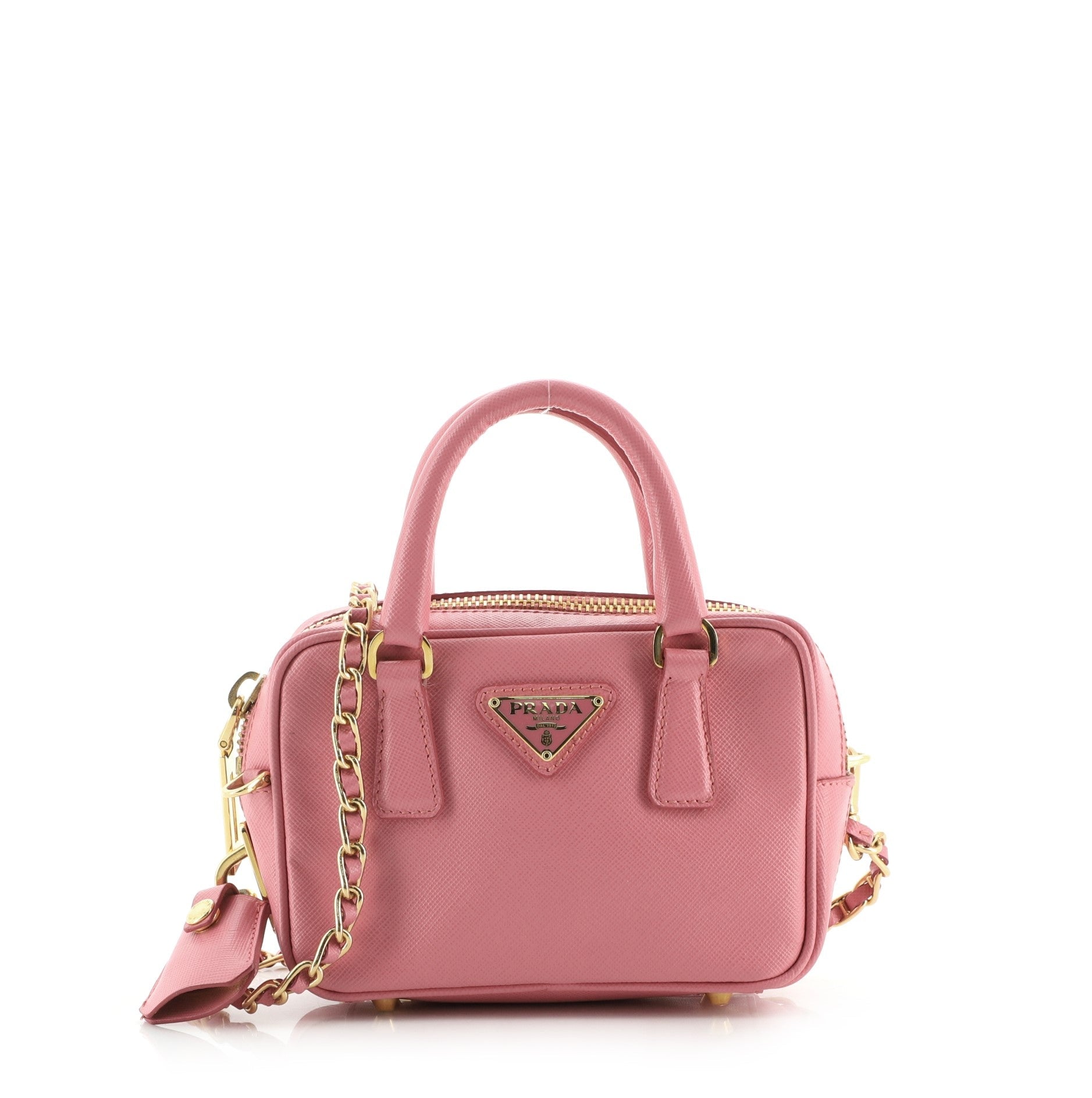 Convertible Chain Bowler Bag Saffiano Leather Mini