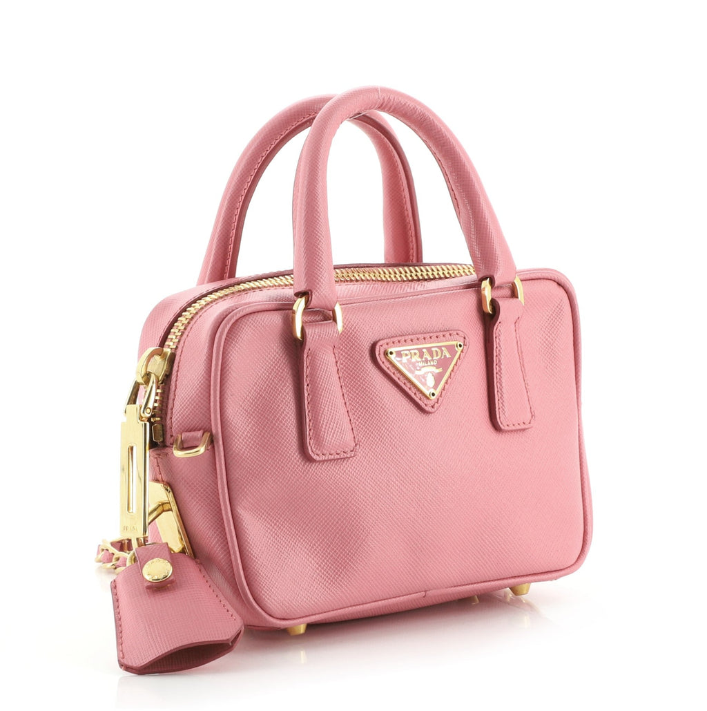 Convertible Chain Bowler Bag Saffiano Leather Mini