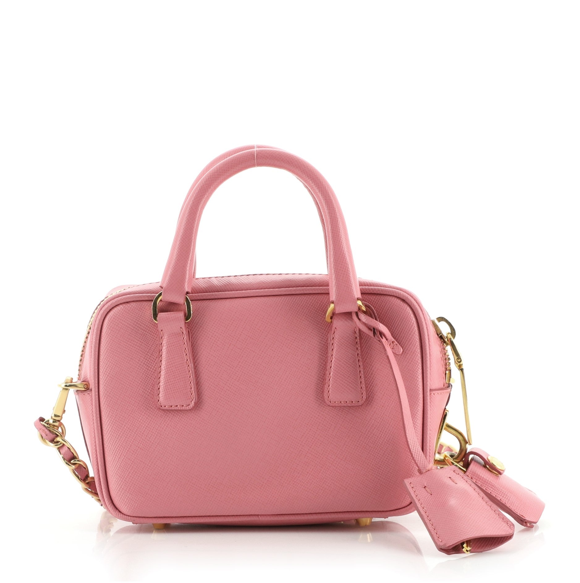 Convertible Chain Bowler Bag Saffiano Leather Mini