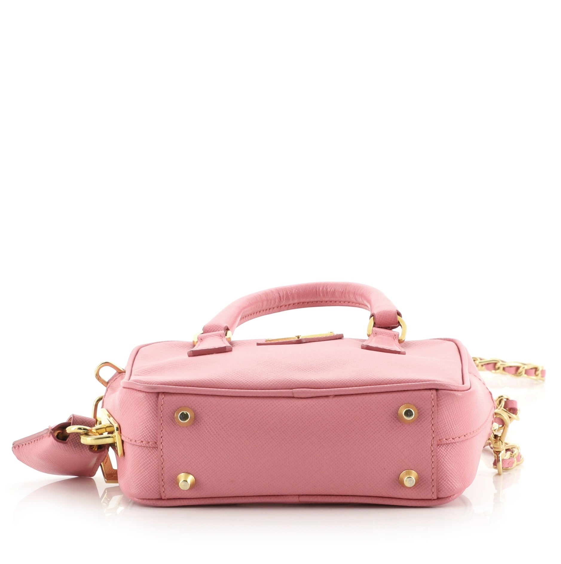 Convertible Chain Bowler Bag Saffiano Leather Mini