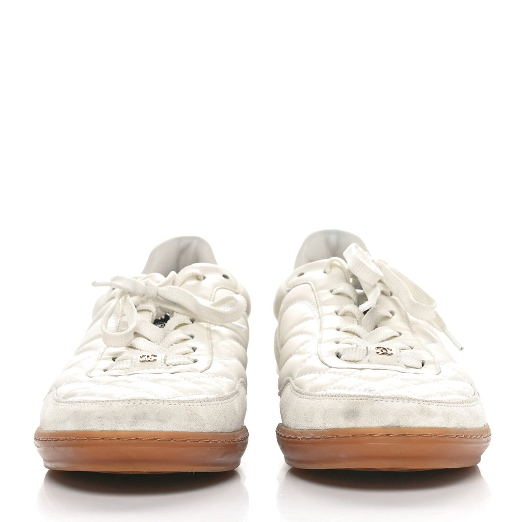 Suede Calfskin Quilted Sneakers 40 White