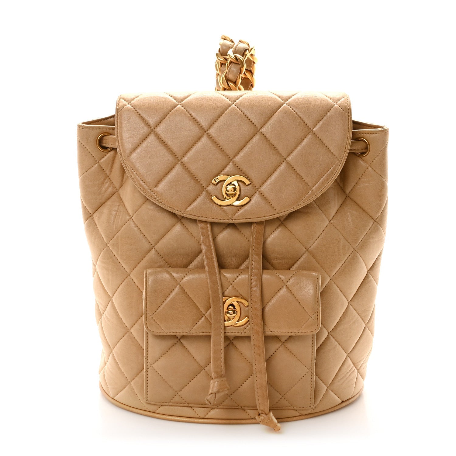 Lambskin Quilted Backpack Beige