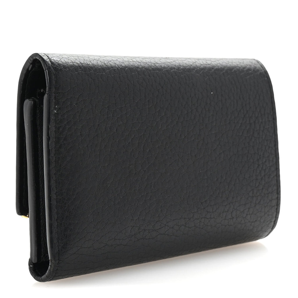 Taurillon Embellished Capucines Compact Wallet Black