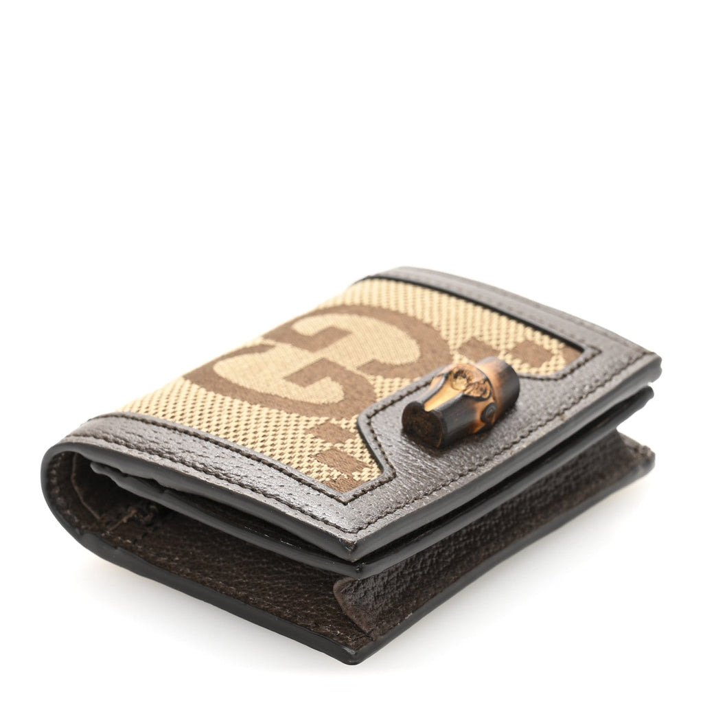 Monogram Jumbo GG Textured Dollar Calfskin Diana  Case Wallet Camel Ebony New Acero