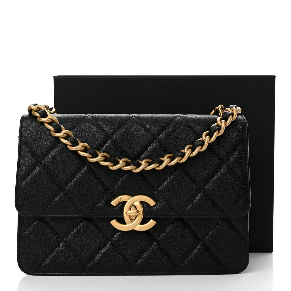 Caviar Quilted CC Large Flap Black