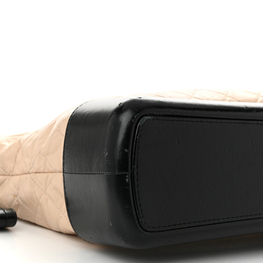 Aged Calfskin Quilted Large Gabrielle Shopping Tote Beige Black