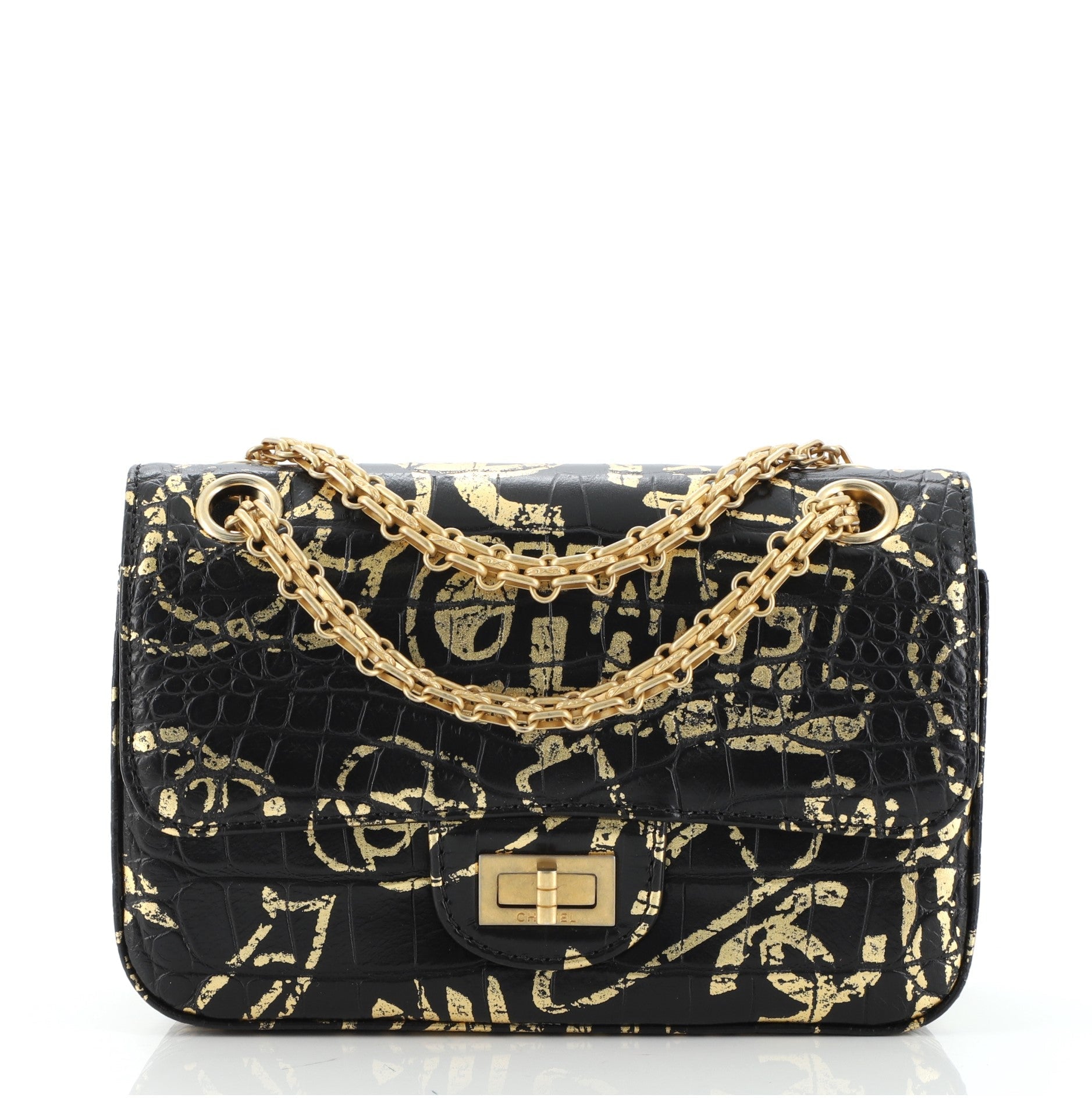 Reissue 2.55 Flap Bag Graffiti Crocodile Embossed Calfskin Mini