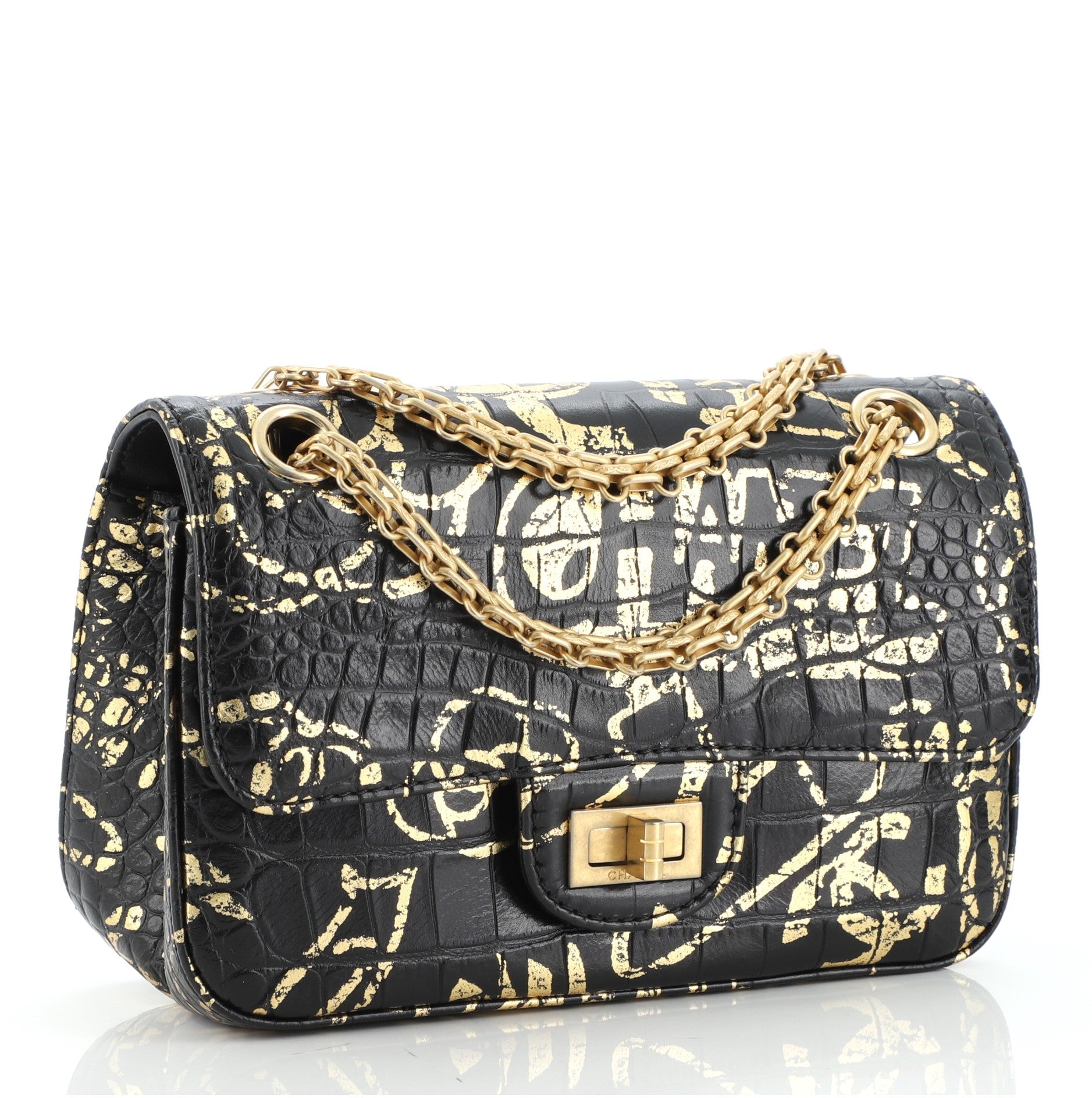 Reissue 2.55 Flap Bag Graffiti Crocodile Embossed Calfskin Mini
