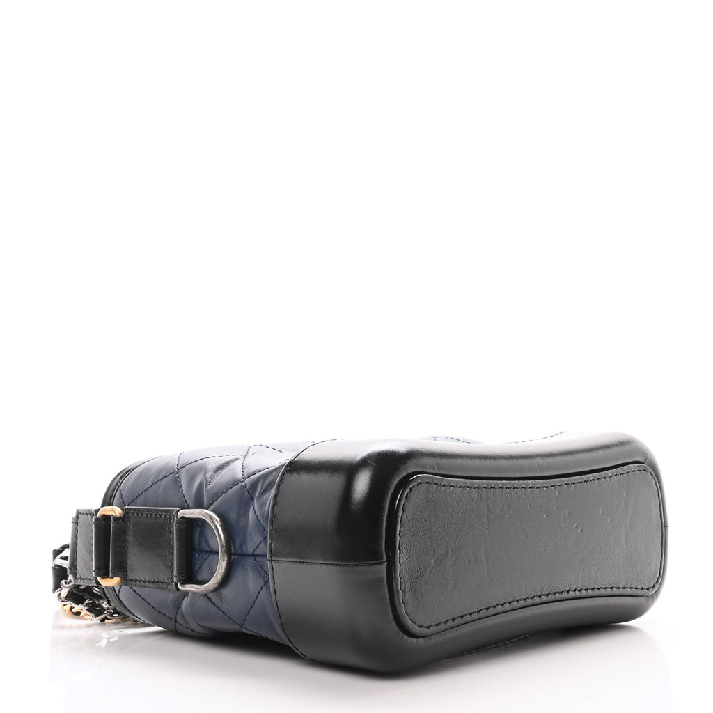 Aged Calfskin Quilted Small Gabrielle Hobo Navy Black