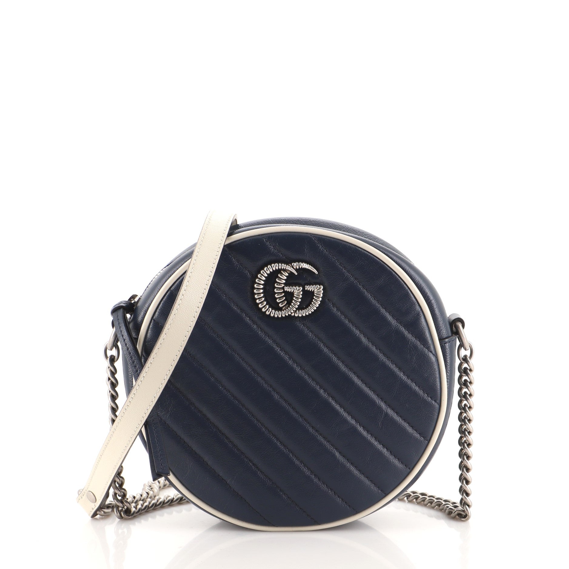 GG Marmont Round Shoulder Bag Diagonal Quilted Leather Mini