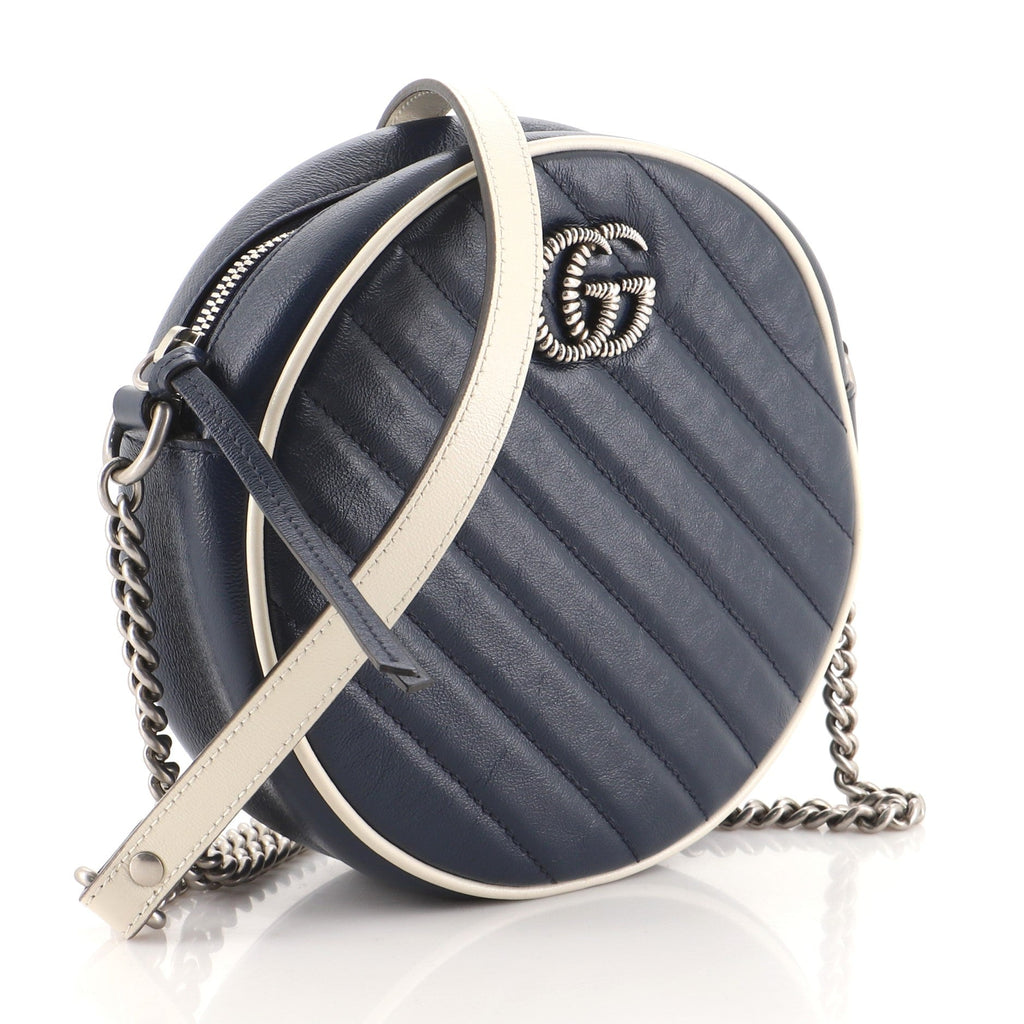 GG Marmont Round Shoulder Bag Diagonal Quilted Leather Mini