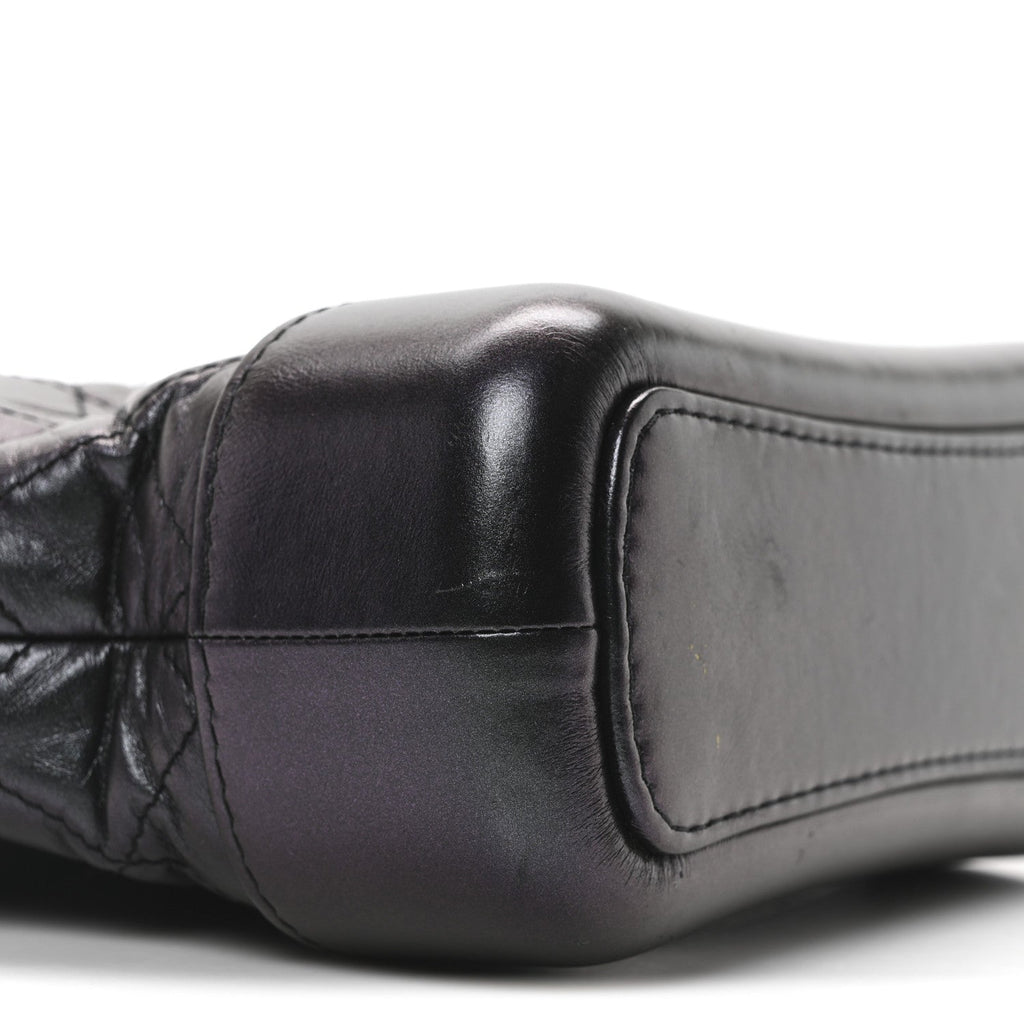 Iridescent Aged Calfskin Quilted Small Gabrielle Hobo Black