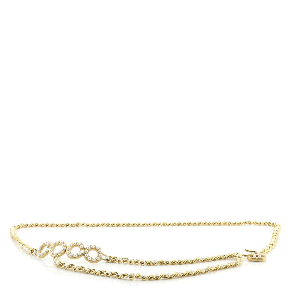 Coco Chain Belt Metal and Satin with Faux Pearls 90