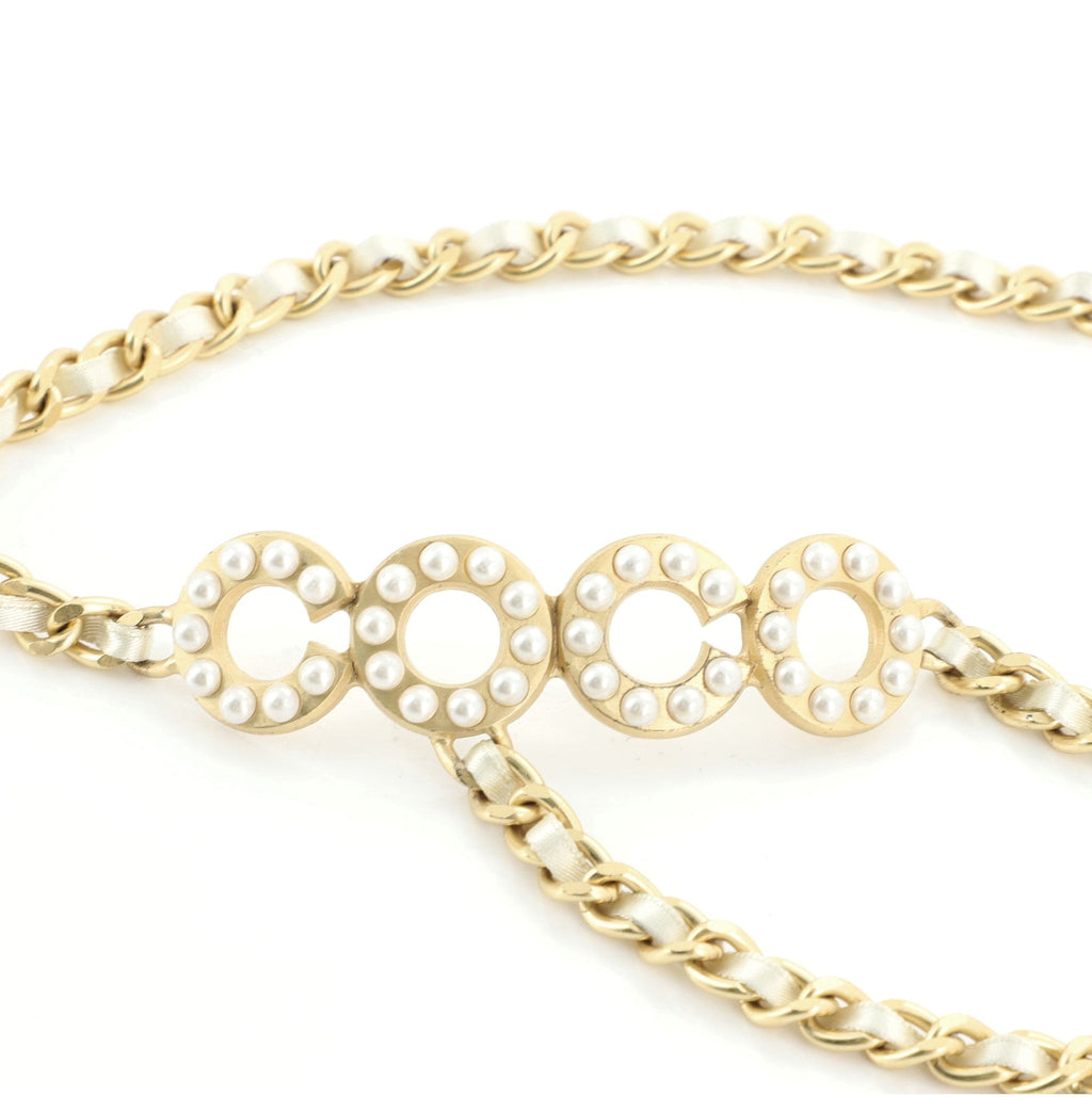 Coco Chain Belt Metal and Satin with Faux Pearls 90