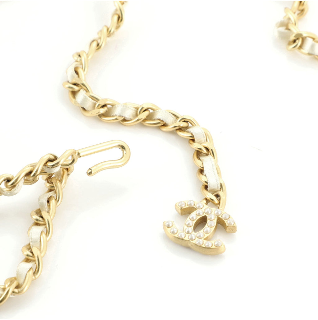 Coco Chain Belt Metal and Satin with Faux Pearls 90