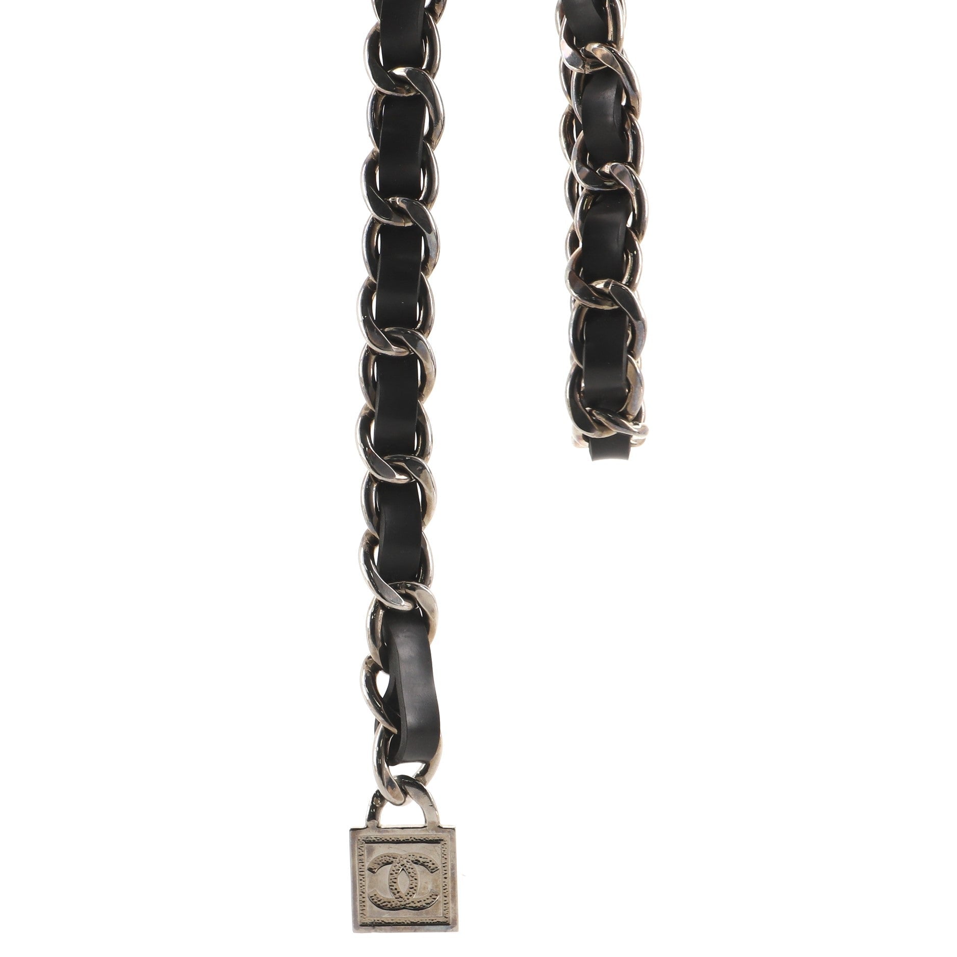CC Square Charm Chain Belt Metal and Leather 100