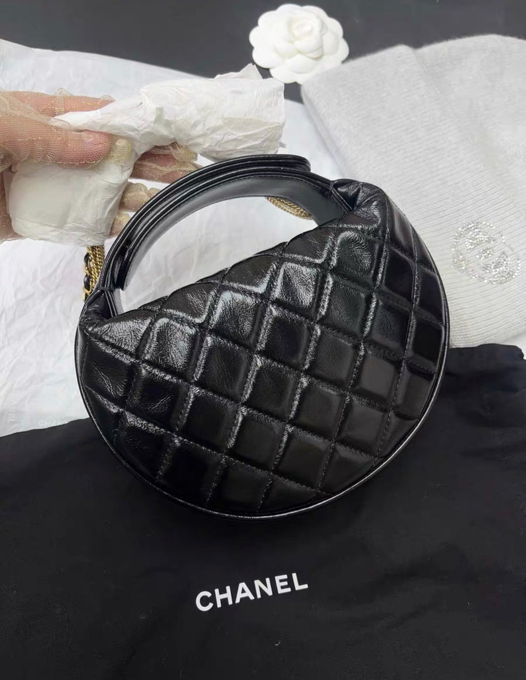 Chanel 24A Clutch Tassel Chain Hula Hoop Black